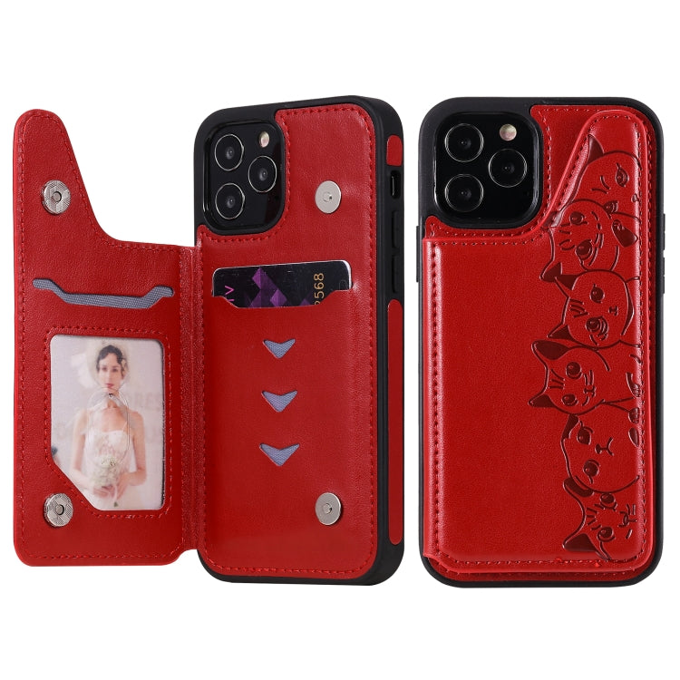 Six Cats Embossing Pattern Protective Case with Holder & Card Slots & Photo Frame, For iPhone 12 mini, For iPhone 12 / 12 Pro, For iPhone 12 Pro Max