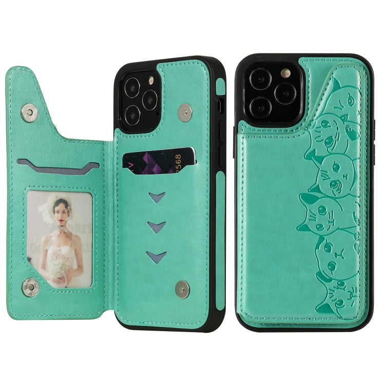 Six Cats Embossing Pattern Protective Case with Holder & Card Slots & Photo Frame, For iPhone 12 mini, For iPhone 12 / 12 Pro, For iPhone 12 Pro Max