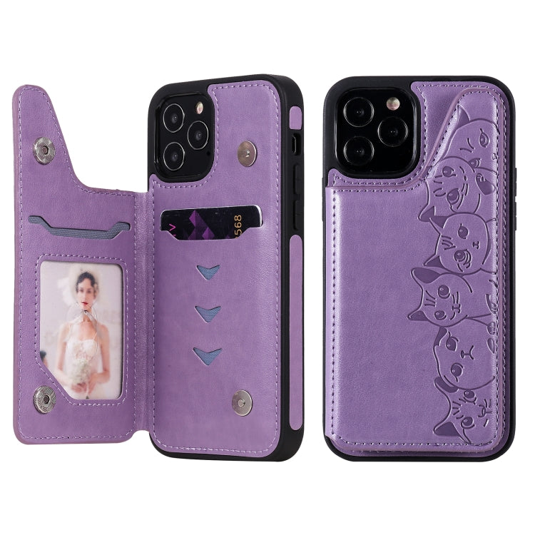 Six Cats Embossing Pattern Protective Case with Holder & Card Slots & Photo Frame, For iPhone 12 mini, For iPhone 12 / 12 Pro, For iPhone 12 Pro Max