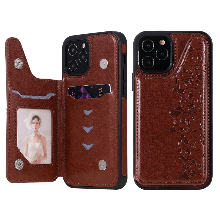 Six Cats Embossing Pattern Protective Case with Holder & Card Slots & Photo Frame, For iPhone 12 mini, For iPhone 12 / 12 Pro, For iPhone 12 Pro Max