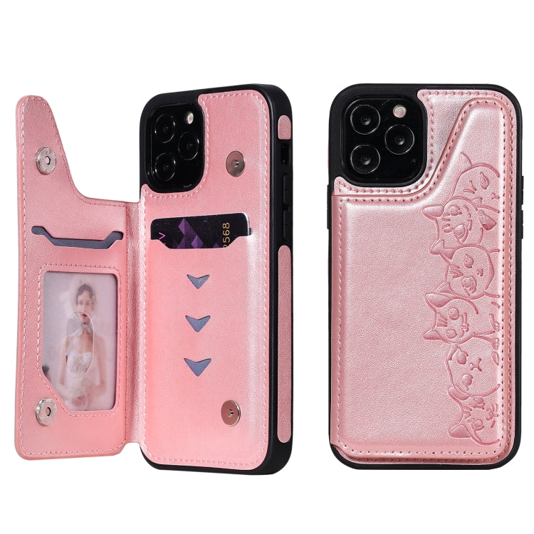 Six Cats Embossing Pattern Protective Case with Holder & Card Slots & Photo Frame, For iPhone 12 mini, For iPhone 12 / 12 Pro, For iPhone 12 Pro Max