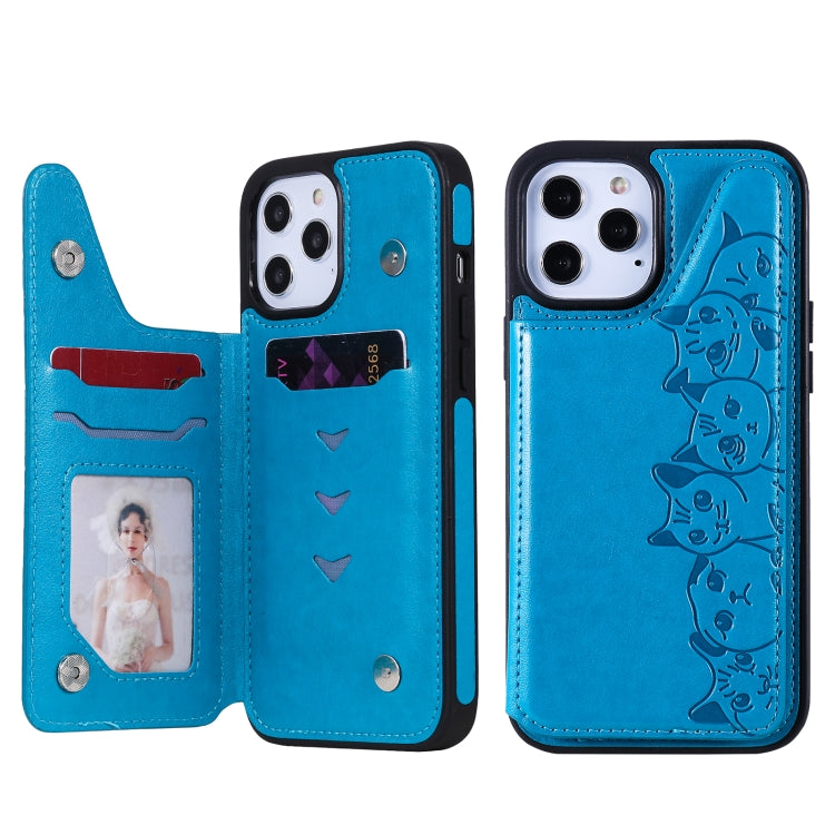 Six Cats Embossing Pattern Protective Case with Holder & Card Slots & Photo Frame, For iPhone 12 mini, For iPhone 12 / 12 Pro, For iPhone 12 Pro Max