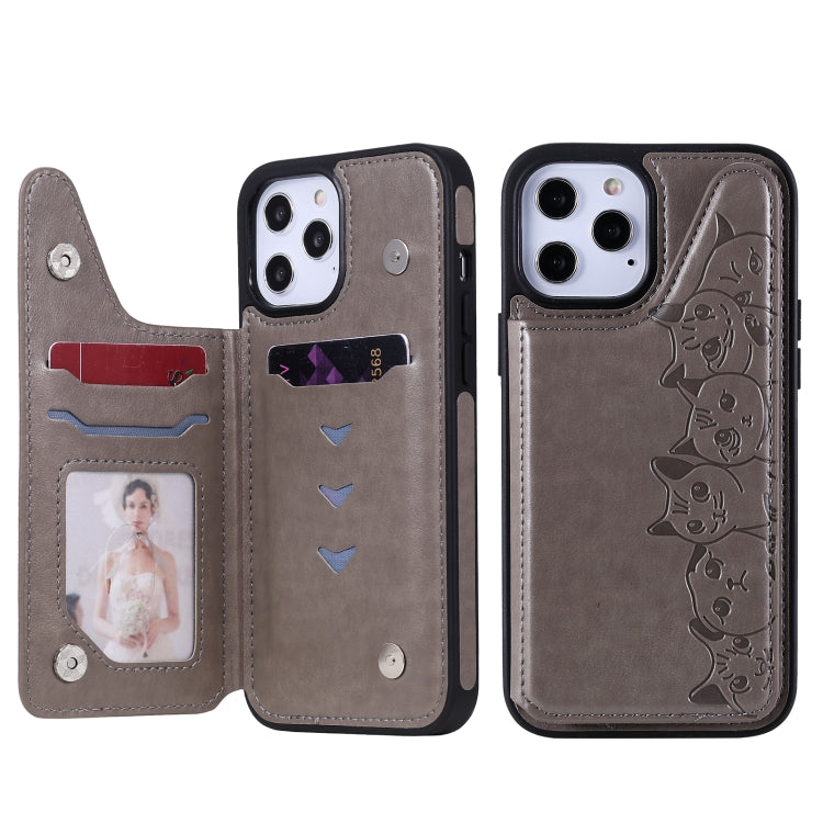 Six Cats Embossing Pattern Protective Case with Holder & Card Slots & Photo Frame, For iPhone 12 mini, For iPhone 12 / 12 Pro, For iPhone 12 Pro Max