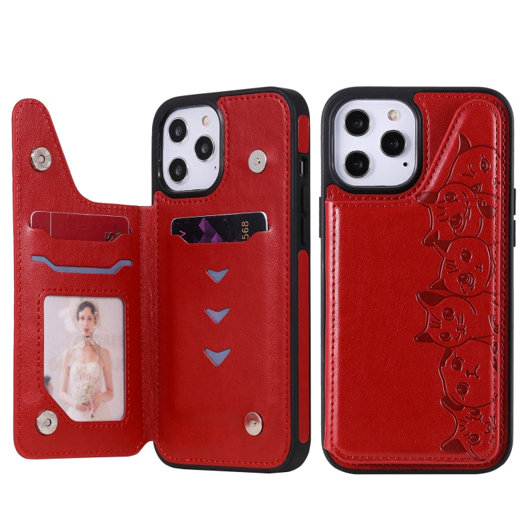 Six Cats Embossing Pattern Protective Case with Holder & Card Slots & Photo Frame, For iPhone 12 mini, For iPhone 12 / 12 Pro, For iPhone 12 Pro Max