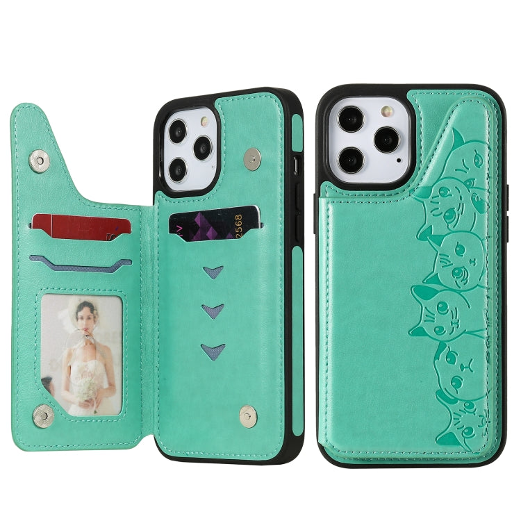 Six Cats Embossing Pattern Protective Case with Holder & Card Slots & Photo Frame, For iPhone 12 mini, For iPhone 12 / 12 Pro, For iPhone 12 Pro Max