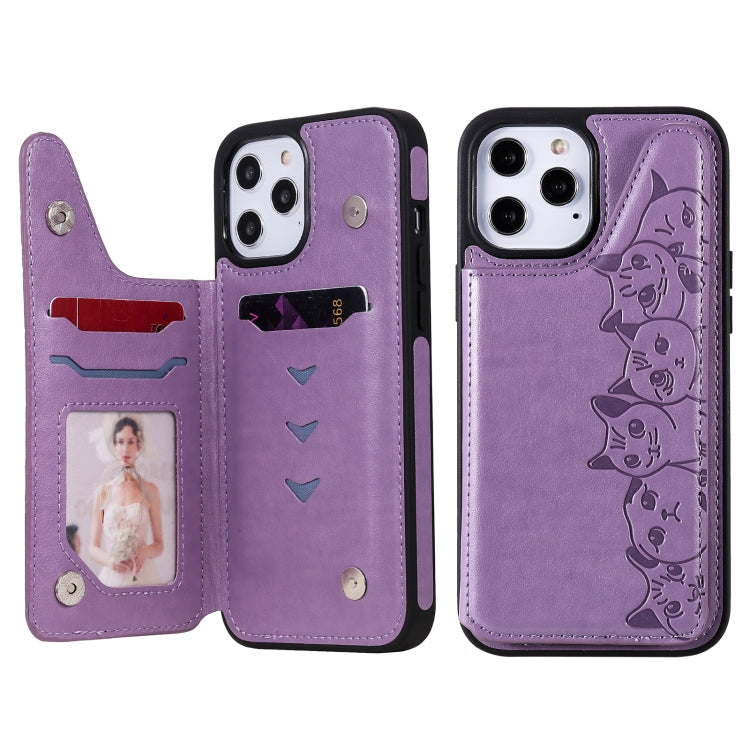 Six Cats Embossing Pattern Protective Case with Holder & Card Slots & Photo Frame, For iPhone 12 mini, For iPhone 12 / 12 Pro, For iPhone 12 Pro Max