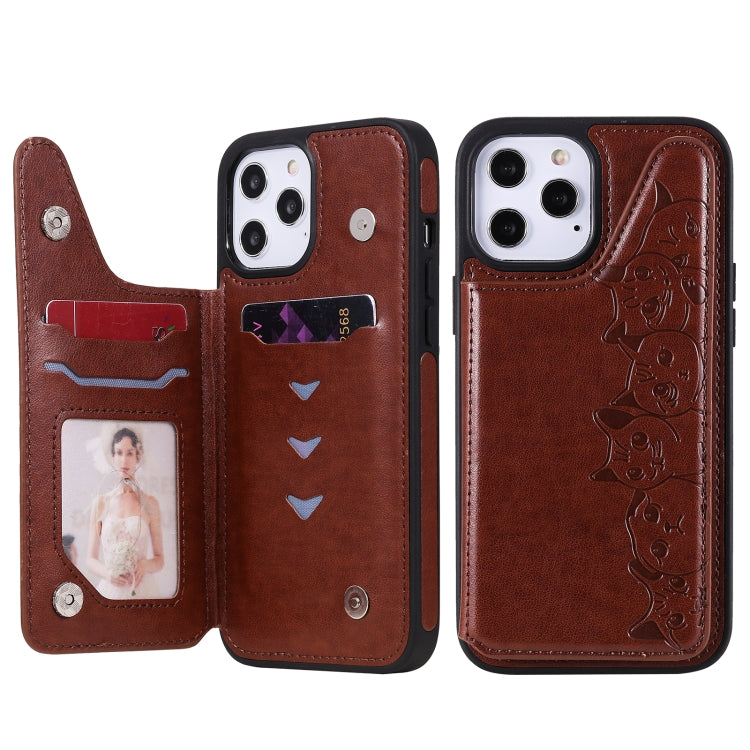 Six Cats Embossing Pattern Protective Case with Holder & Card Slots & Photo Frame, For iPhone 12 mini, For iPhone 12 / 12 Pro, For iPhone 12 Pro Max