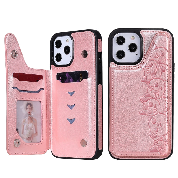 Six Cats Embossing Pattern Protective Case with Holder & Card Slots & Photo Frame, For iPhone 12 mini, For iPhone 12 / 12 Pro, For iPhone 12 Pro Max