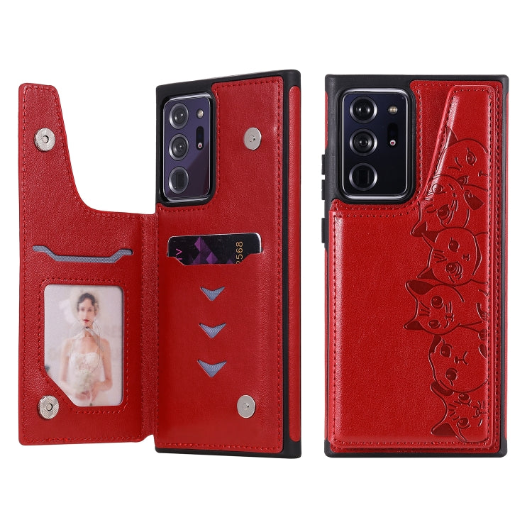 Six Cats Embossing Pattern Protective Case with Holder & Card Slots & Photo Frame, For Samsung Galaxy Note20, For Samsung Galaxy Note20 Ultra