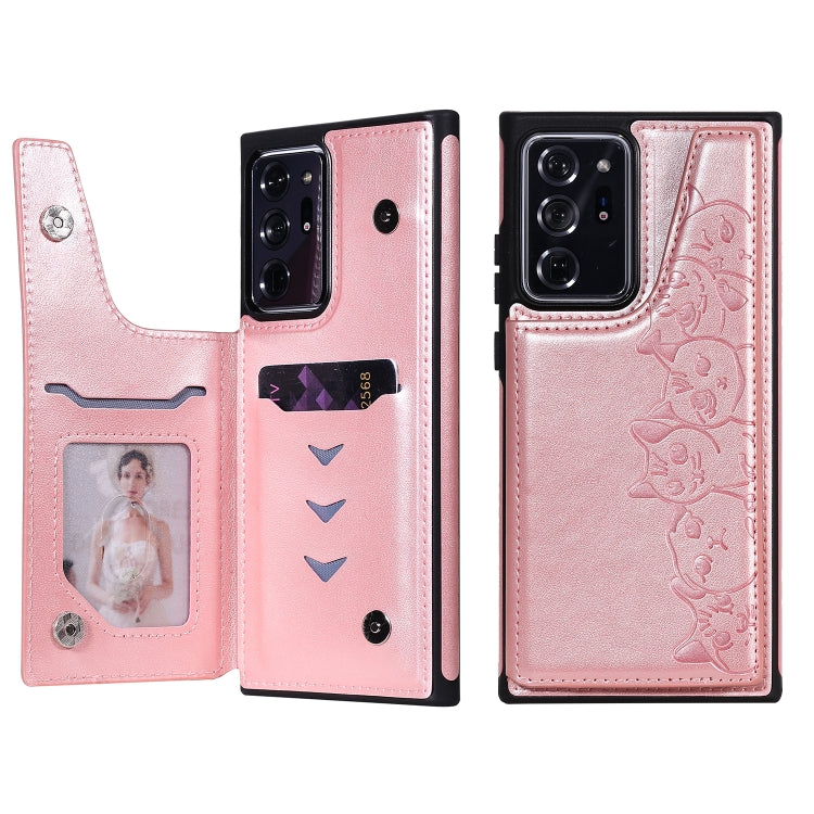 Six Cats Embossing Pattern Protective Case with Holder & Card Slots & Photo Frame, For Samsung Galaxy Note20, For Samsung Galaxy Note20 Ultra