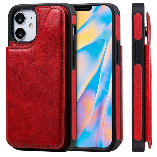 Shockproof calf texture iPhone 12 mini case with card slots and kickstand holder