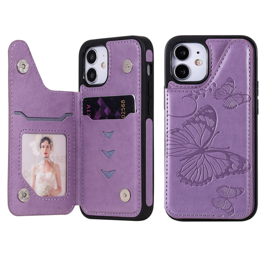 Butterfly embossed iPhone 12 mini case with card slots and photo frame holder