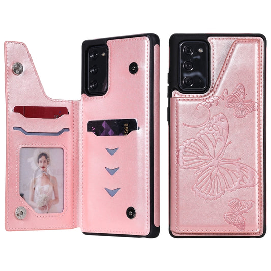 Butterfly embossed Samsung Galaxy Note20 protective case with card slots and photo frame holder