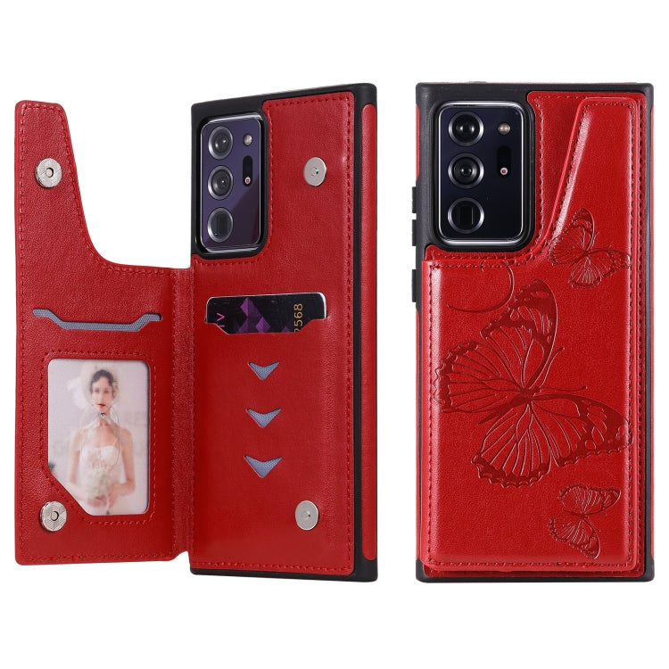 Butterfly Embossing Pattern Shockproof Protective Case with Holder & Card Slots & Photo Frame, For Samsung Galaxy Note20, For Samsung Galaxy Note20 Ultra
