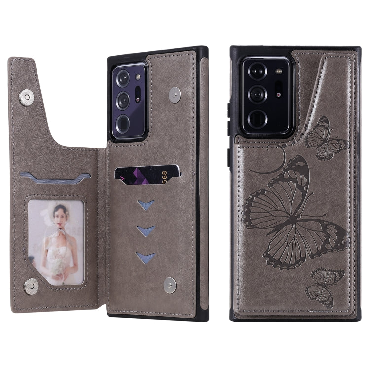 Butterfly Embossing Pattern Shockproof Protective Case with Holder & Card Slots & Photo Frame, For Samsung Galaxy Note20, For Samsung Galaxy Note20 Ultra