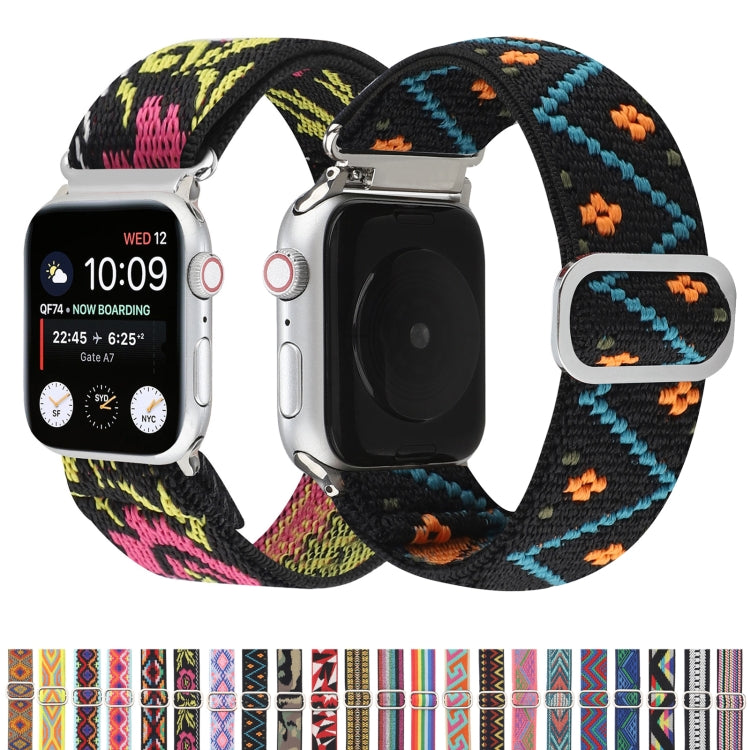 Metal Japanese Buckle Elastic Nylon Replacement Watchbands, For Apple Watch Series 7 45mm / 6 & SE & 5 & 4 44mm / 3 & 2 & 1 42mm, For Apple Watch Series 8&7 41mm / SE 2&6&SE&5&4 40mm / 3&2&1 38mm