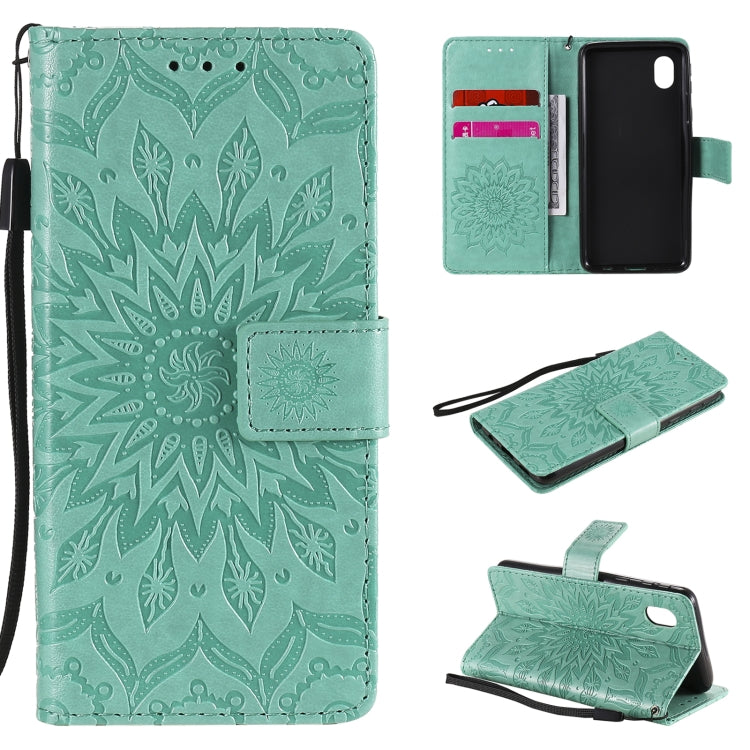 Pressed Printing Sunflower Pattern Horizontal Flip PU Leather Case with Holder & Card Slots & Wallet & Lanyard, For Samsung Galaxy A01 Core, For Samsung Galaxy A01(US Version), For Samsung Galaxy A11(US Version)