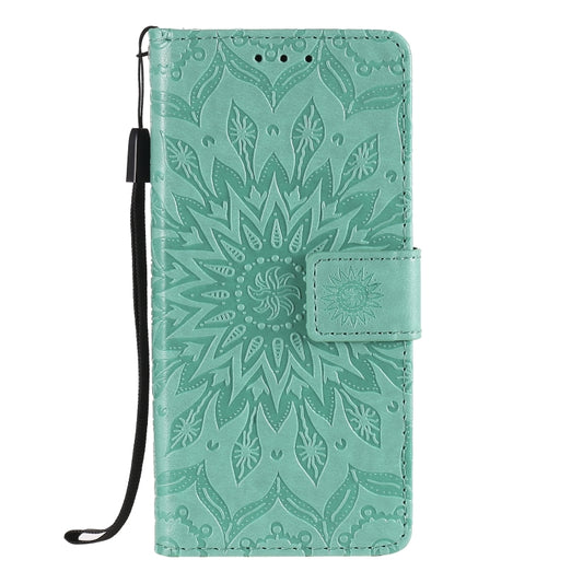 Pressed sunflower design PU leather wallet case Samsung Galaxy A01 front view