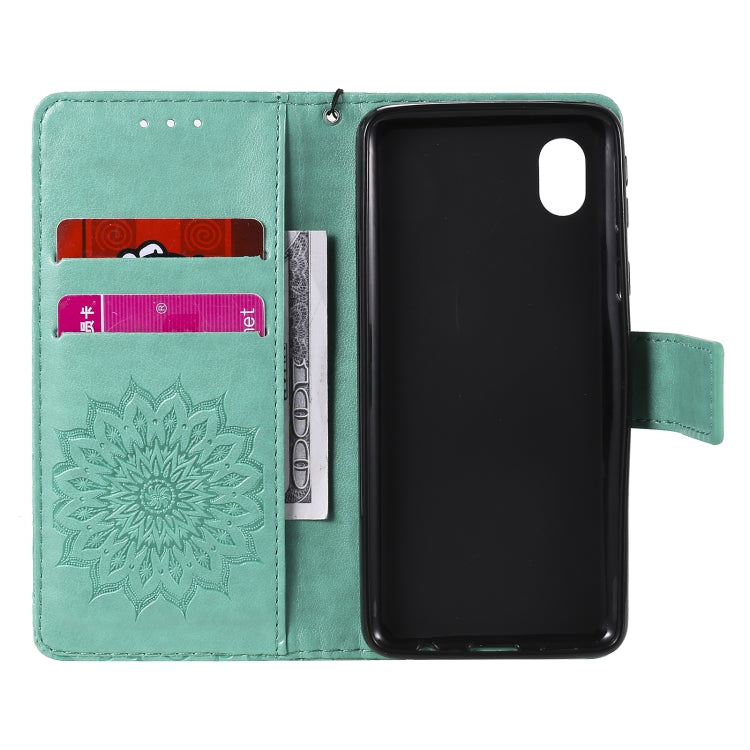 Pressed Printing Sunflower Pattern Horizontal Flip PU Leather Case with Holder & Card Slots & Wallet & Lanyard, For Samsung Galaxy A01 Core, For Samsung Galaxy A01(US Version), For Samsung Galaxy A11(US Version)
