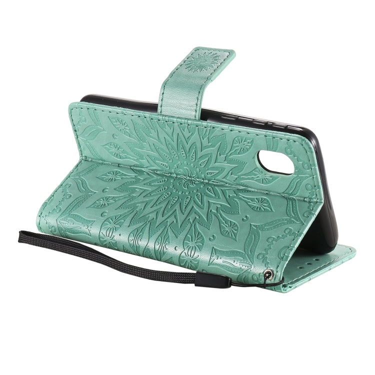 Pressed Printing Sunflower Pattern Horizontal Flip PU Leather Case with Holder & Card Slots & Wallet & Lanyard, For Samsung Galaxy A01 Core, For Samsung Galaxy A01(US Version), For Samsung Galaxy A11(US Version)