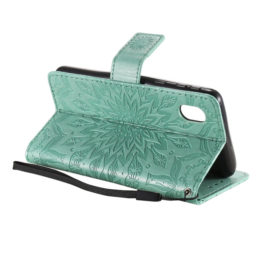 Pressed floral sunflower PU case with built-in lanyard strap for Galaxy phones