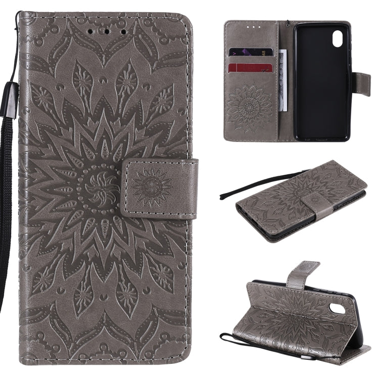Pressed Printing Sunflower Pattern Horizontal Flip PU Leather Case with Holder & Card Slots & Wallet & Lanyard, For Samsung Galaxy A01 Core, For Samsung Galaxy A01(US Version), For Samsung Galaxy A11(US Version)