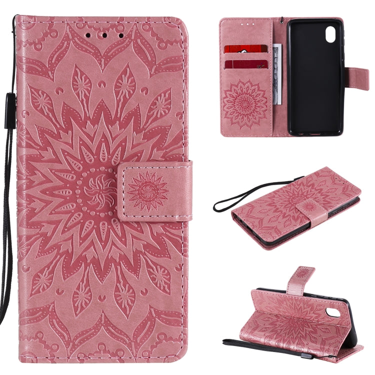 Pressed Printing Sunflower Pattern Horizontal Flip PU Leather Case with Holder & Card Slots & Wallet & Lanyard, For Samsung Galaxy A01 Core, For Samsung Galaxy A01(US Version), For Samsung Galaxy A11(US Version)