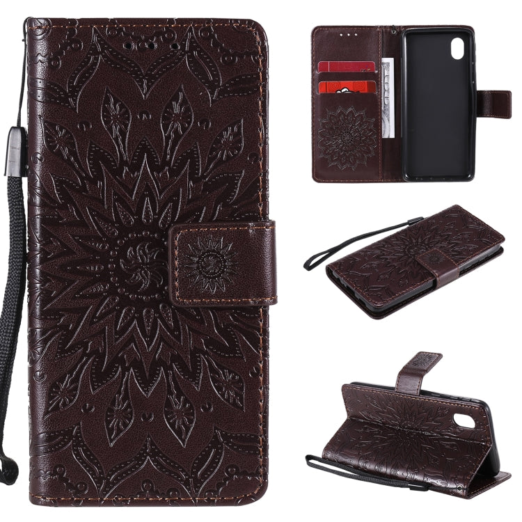 Pressed Printing Sunflower Pattern Horizontal Flip PU Leather Case with Holder & Card Slots & Wallet & Lanyard, For Samsung Galaxy A01 Core, For Samsung Galaxy A01(US Version), For Samsung Galaxy A11(US Version)