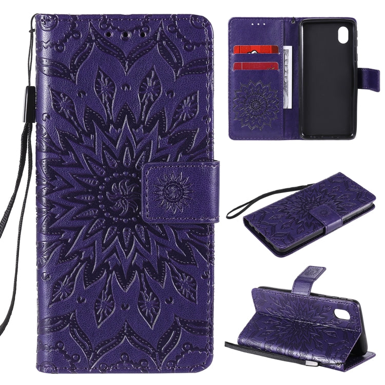 Pressed Printing Sunflower Pattern Horizontal Flip PU Leather Case with Holder & Card Slots & Wallet & Lanyard, For Samsung Galaxy A01 Core, For Samsung Galaxy A01(US Version), For Samsung Galaxy A11(US Version)
