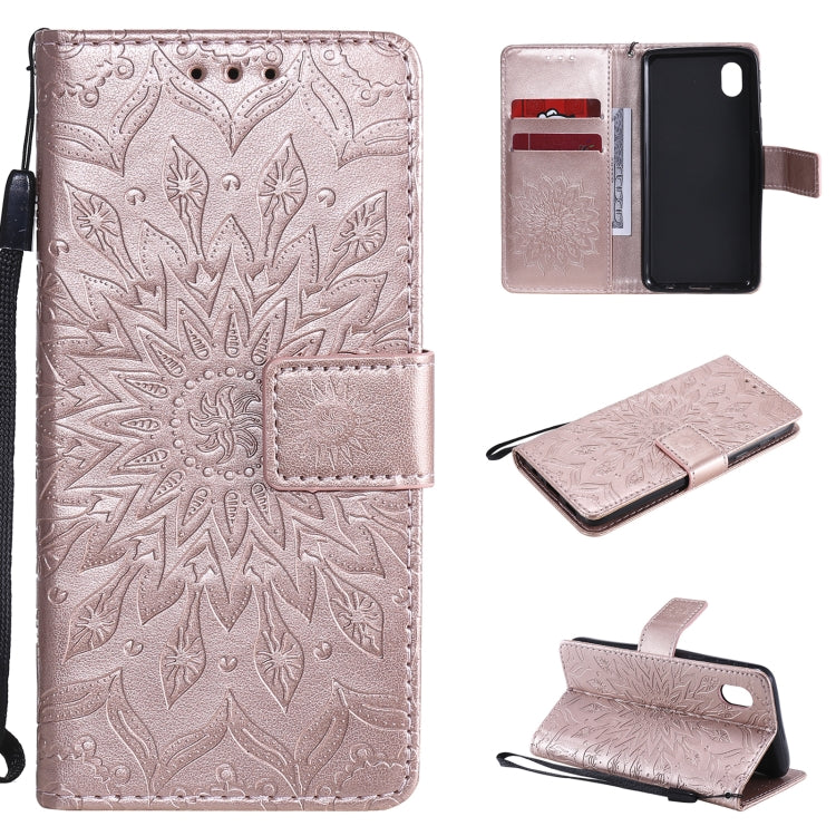 Pressed Printing Sunflower Pattern Horizontal Flip PU Leather Case with Holder & Card Slots & Wallet & Lanyard, For Samsung Galaxy A01 Core, For Samsung Galaxy A01(US Version), For Samsung Galaxy A11(US Version)