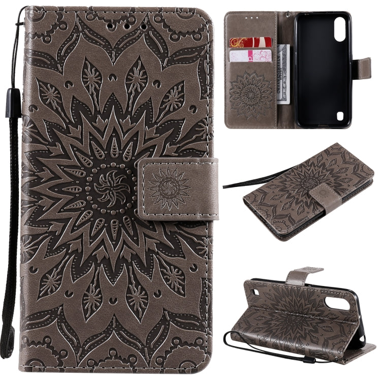 Pressed Printing Sunflower Pattern Horizontal Flip PU Leather Case with Holder & Card Slots & Wallet & Lanyard, For Samsung Galaxy A01 Core, For Samsung Galaxy A01(US Version), For Samsung Galaxy A11(US Version)