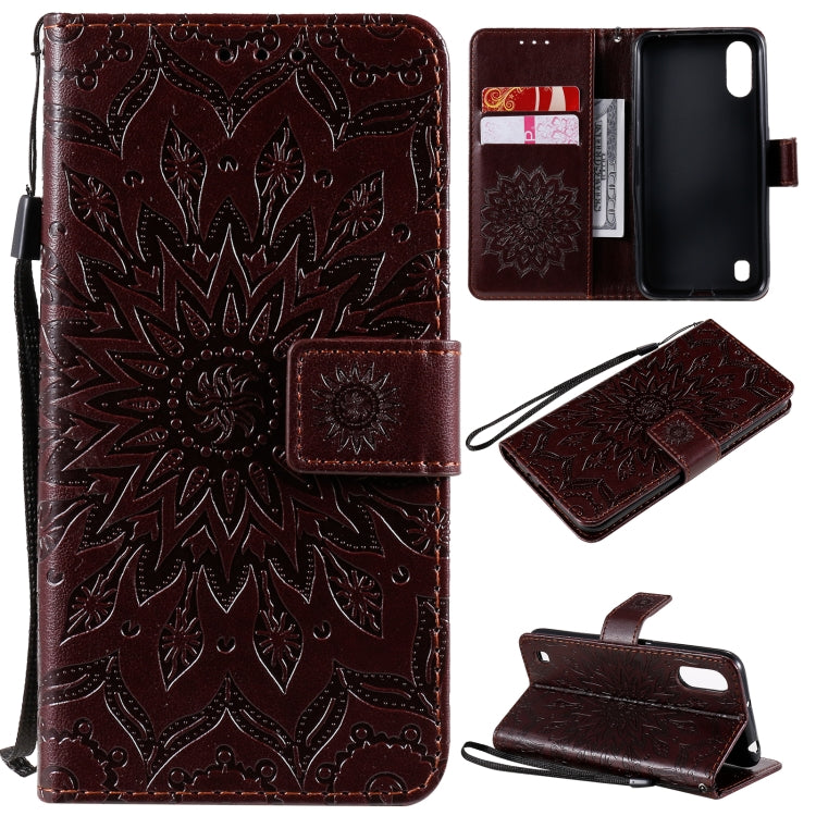 Pressed Printing Sunflower Pattern Horizontal Flip PU Leather Case with Holder & Card Slots & Wallet & Lanyard, For Samsung Galaxy A01 Core, For Samsung Galaxy A01(US Version), For Samsung Galaxy A11(US Version)