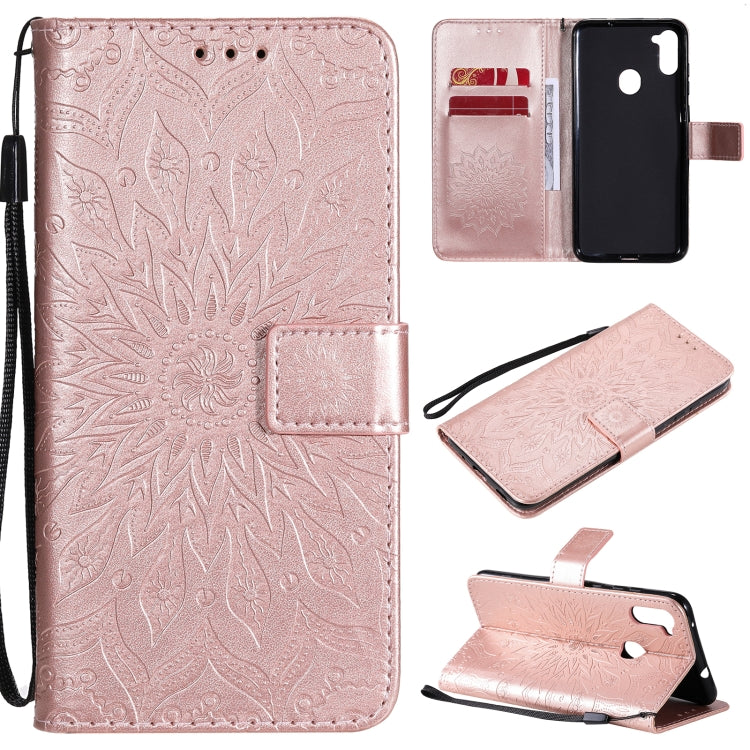 Pressed Printing Sunflower Pattern Horizontal Flip PU Leather Case with Holder & Card Slots & Wallet & Lanyard, For Samsung Galaxy A01 Core, For Samsung Galaxy A01(US Version), For Samsung Galaxy A11(US Version)