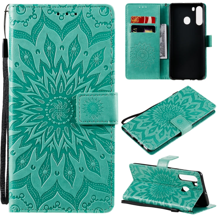 Pressed Printing Sunflower Pattern Horizontal Flip PU Leather Case with Holder & Card Slots & Wallet & Lanyard, For Samsung Galaxy A21(US Version), For Samsung Galaxy M01, For Samsung Galaxy M31s