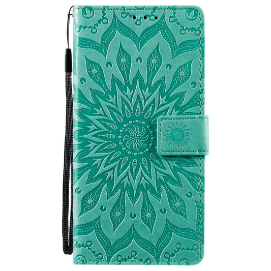Horizontal sunflower pattern PU leather wallet case Galaxy A21 front view with holder