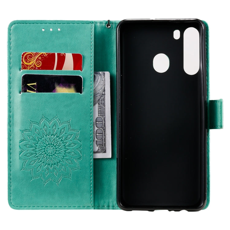 Pressed Printing Sunflower Pattern Horizontal Flip PU Leather Case with Holder & Card Slots & Wallet & Lanyard, For Samsung Galaxy A21(US Version), For Samsung Galaxy M01, For Samsung Galaxy M31s