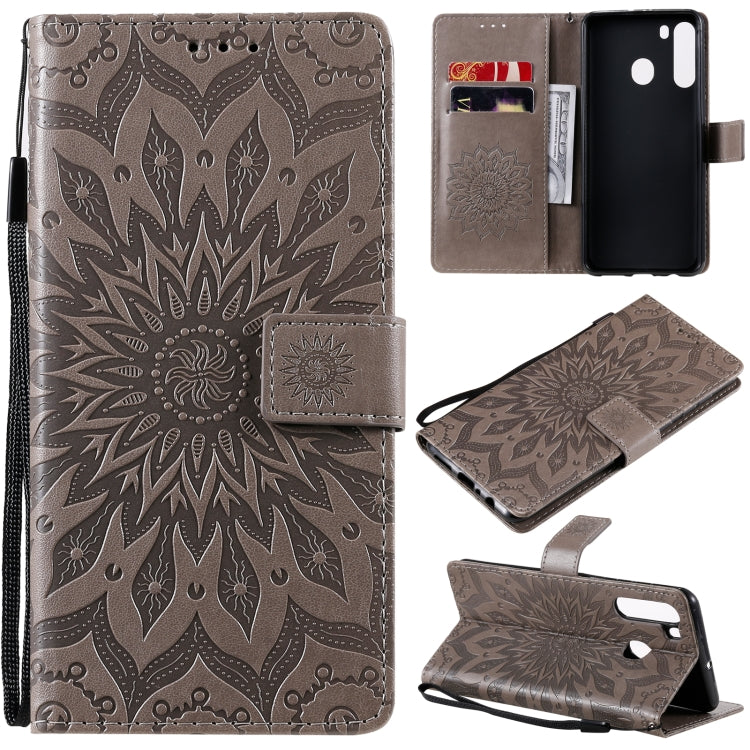 Pressed Printing Sunflower Pattern Horizontal Flip PU Leather Case with Holder & Card Slots & Wallet & Lanyard, For Samsung Galaxy A21(US Version), For Samsung Galaxy M01, For Samsung Galaxy M31s