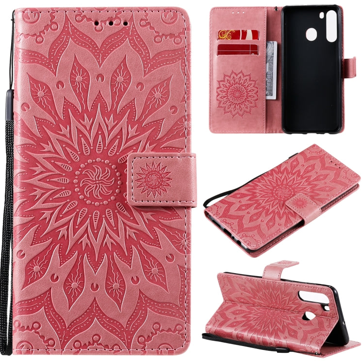 Pressed Printing Sunflower Pattern Horizontal Flip PU Leather Case with Holder & Card Slots & Wallet & Lanyard, For Samsung Galaxy A21(US Version), For Samsung Galaxy M01, For Samsung Galaxy M31s