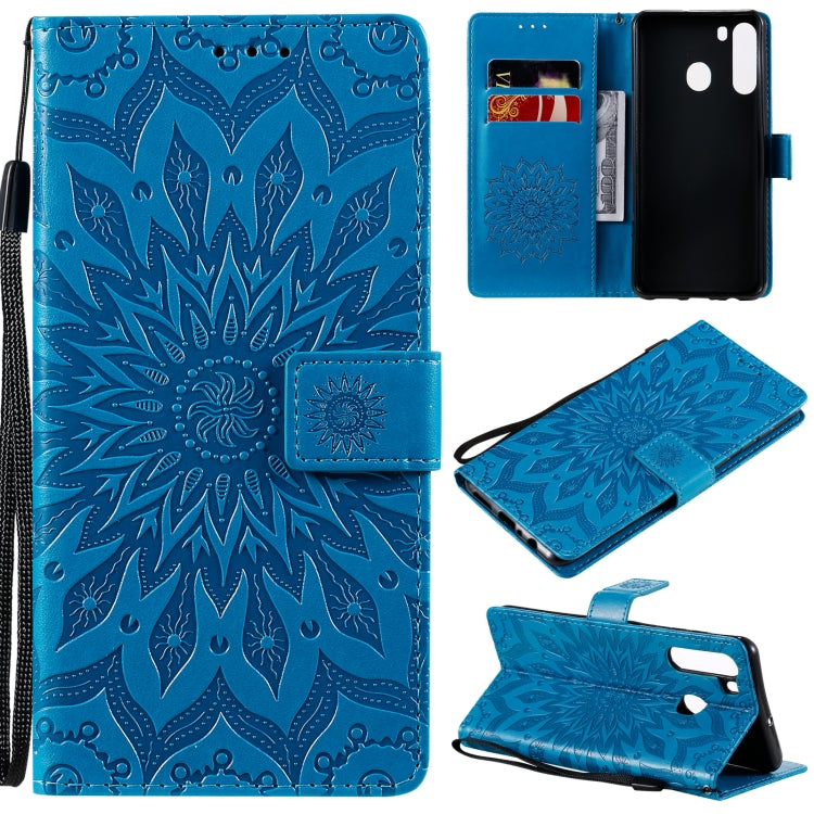 Pressed Printing Sunflower Pattern Horizontal Flip PU Leather Case with Holder & Card Slots & Wallet & Lanyard, For Samsung Galaxy A21(US Version), For Samsung Galaxy M01, For Samsung Galaxy M31s