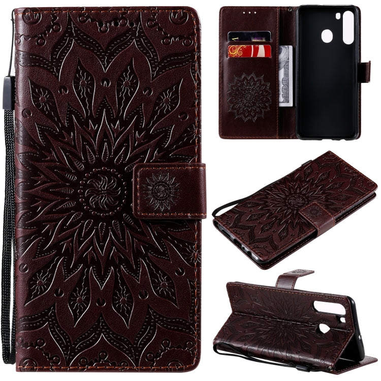 Pressed Printing Sunflower Pattern Horizontal Flip PU Leather Case with Holder & Card Slots & Wallet & Lanyard, For Samsung Galaxy A21(US Version), For Samsung Galaxy M01, For Samsung Galaxy M31s