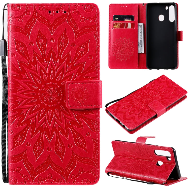 Pressed Printing Sunflower Pattern Horizontal Flip PU Leather Case with Holder & Card Slots & Wallet & Lanyard, For Samsung Galaxy A21(US Version), For Samsung Galaxy M01, For Samsung Galaxy M31s