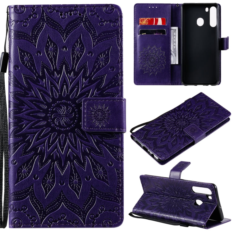 Pressed Printing Sunflower Pattern Horizontal Flip PU Leather Case with Holder & Card Slots & Wallet & Lanyard, For Samsung Galaxy A21(US Version), For Samsung Galaxy M01, For Samsung Galaxy M31s