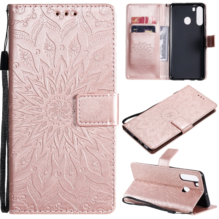 Pressed Printing Sunflower Pattern Horizontal Flip PU Leather Case with Holder & Card Slots & Wallet & Lanyard, For Samsung Galaxy A21(US Version), For Samsung Galaxy M01, For Samsung Galaxy M31s