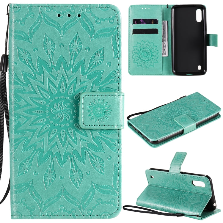 Pressed Printing Sunflower Pattern Horizontal Flip PU Leather Case with Holder & Card Slots & Wallet & Lanyard, For Samsung Galaxy A21(US Version), For Samsung Galaxy M01, For Samsung Galaxy M31s