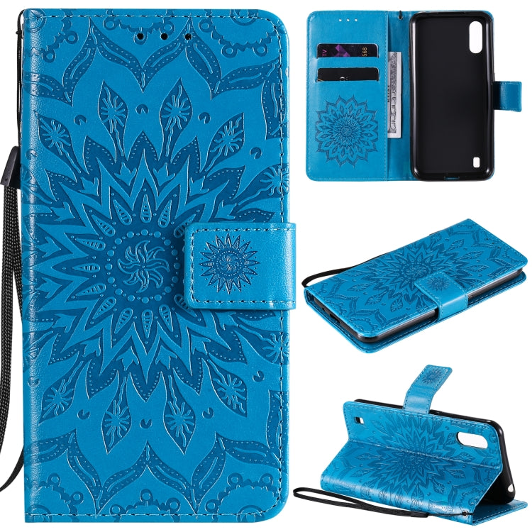 Pressed Printing Sunflower Pattern Horizontal Flip PU Leather Case with Holder & Card Slots & Wallet & Lanyard, For Samsung Galaxy A21(US Version), For Samsung Galaxy M01, For Samsung Galaxy M31s