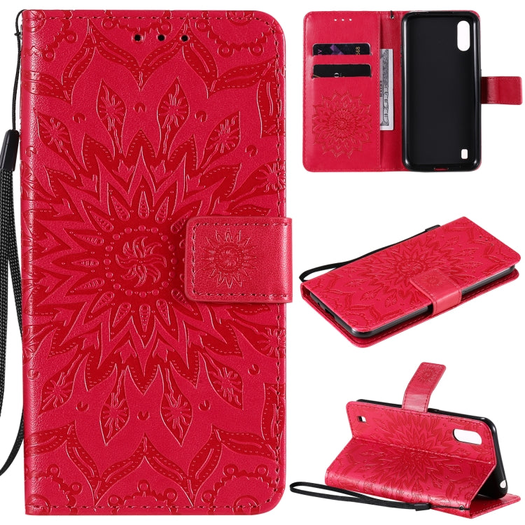 Pressed Printing Sunflower Pattern Horizontal Flip PU Leather Case with Holder & Card Slots & Wallet & Lanyard, For Samsung Galaxy A21(US Version), For Samsung Galaxy M01, For Samsung Galaxy M31s