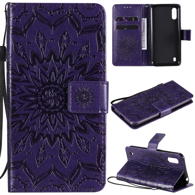 Pressed Printing Sunflower Pattern Horizontal Flip PU Leather Case with Holder & Card Slots & Wallet & Lanyard, For Samsung Galaxy A21(US Version), For Samsung Galaxy M01, For Samsung Galaxy M31s