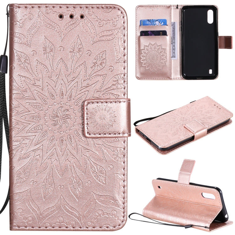 Pressed Printing Sunflower Pattern Horizontal Flip PU Leather Case with Holder & Card Slots & Wallet & Lanyard, For Samsung Galaxy A21(US Version), For Samsung Galaxy M01, For Samsung Galaxy M31s