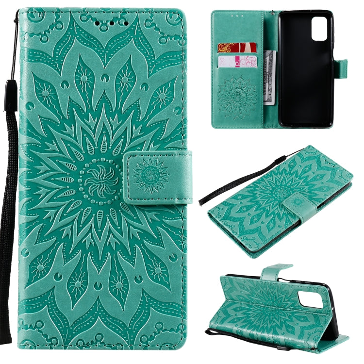 Pressed Printing Sunflower Pattern Horizontal Flip PU Leather Case with Holder & Card Slots & Wallet & Lanyard, For Samsung Galaxy A21(US Version), For Samsung Galaxy M01, For Samsung Galaxy M31s