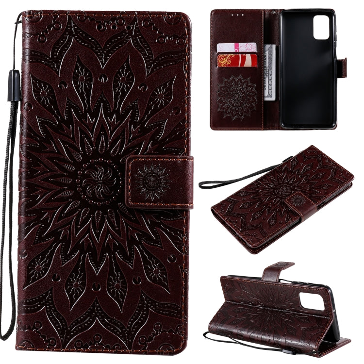 Pressed Printing Sunflower Pattern Horizontal Flip PU Leather Case with Holder & Card Slots & Wallet & Lanyard, For Samsung Galaxy A21(US Version), For Samsung Galaxy M01, For Samsung Galaxy M31s